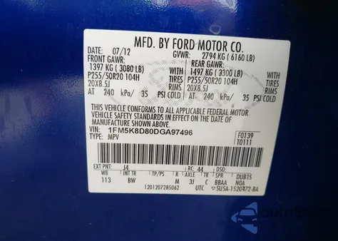 2013 Ford Explorer Xlt из США, поврежденный, VIN 1FM5K8D80DGA97496